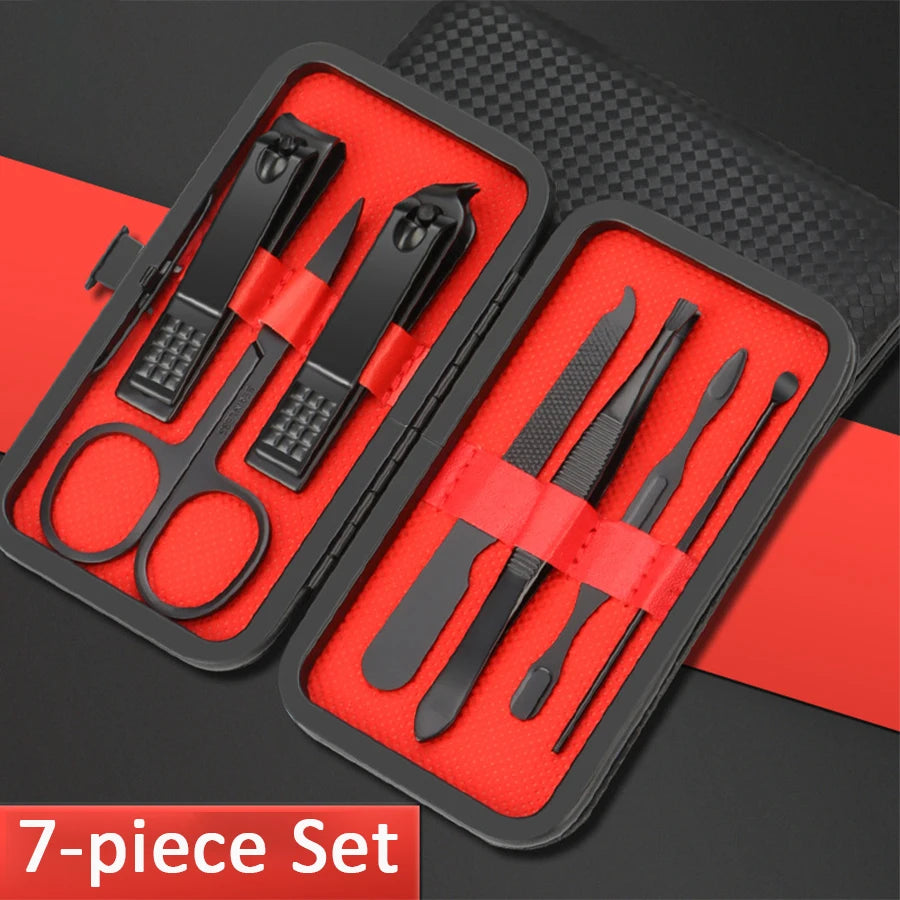 7/10/12/18/20/24PCS Set Professional Manicure Set Kits Stainless Steel Fingernail Toenail Clippers Set with Leather Portable case