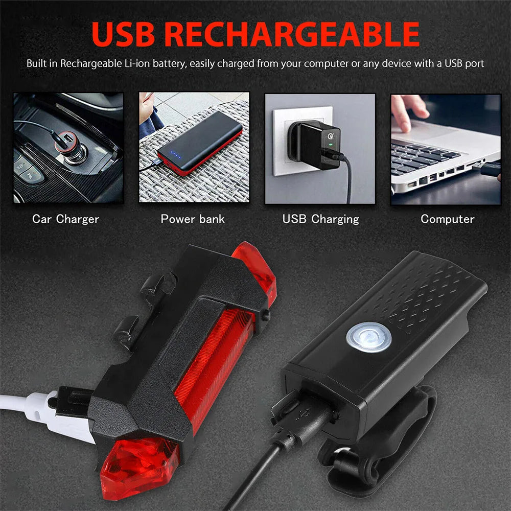 Bicycle Headlight Taillight USB Rechargeable, Front Rear Lamp Set Cycling Flashlight Bicycle Accessories