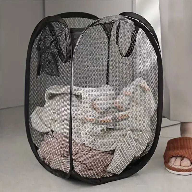 Mesh Pop-up Laundry Basket, Foldable Dirty Clothes Storage Basket, Large Capacity