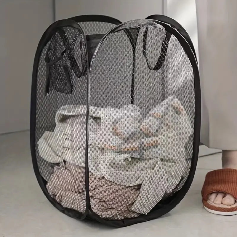 Mesh Pop-up Laundry Basket, Foldable Dirty Clothes Storage Basket, Large Capacity