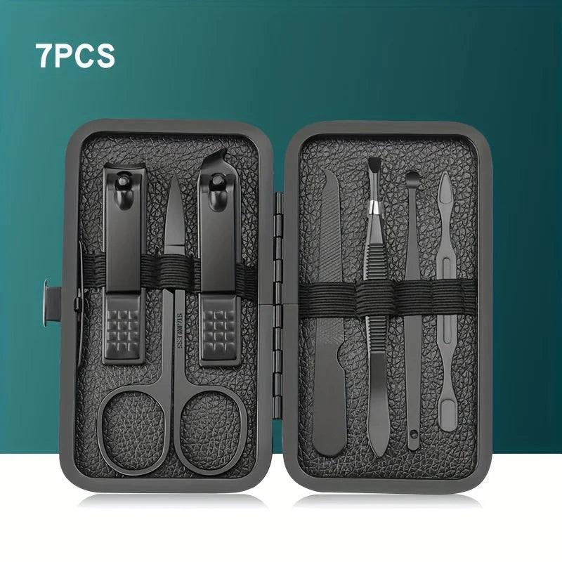 7/10/12/18/20/24PCS Set Professional Manicure Set Kits Stainless Steel Fingernail Toenail Clippers Set with Leather Portable case