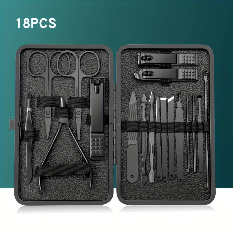 7/10/12/18/20/24PCS Set Professional Manicure Set Kits Stainless Steel Fingernail Toenail Clippers Set with Leather Portable case