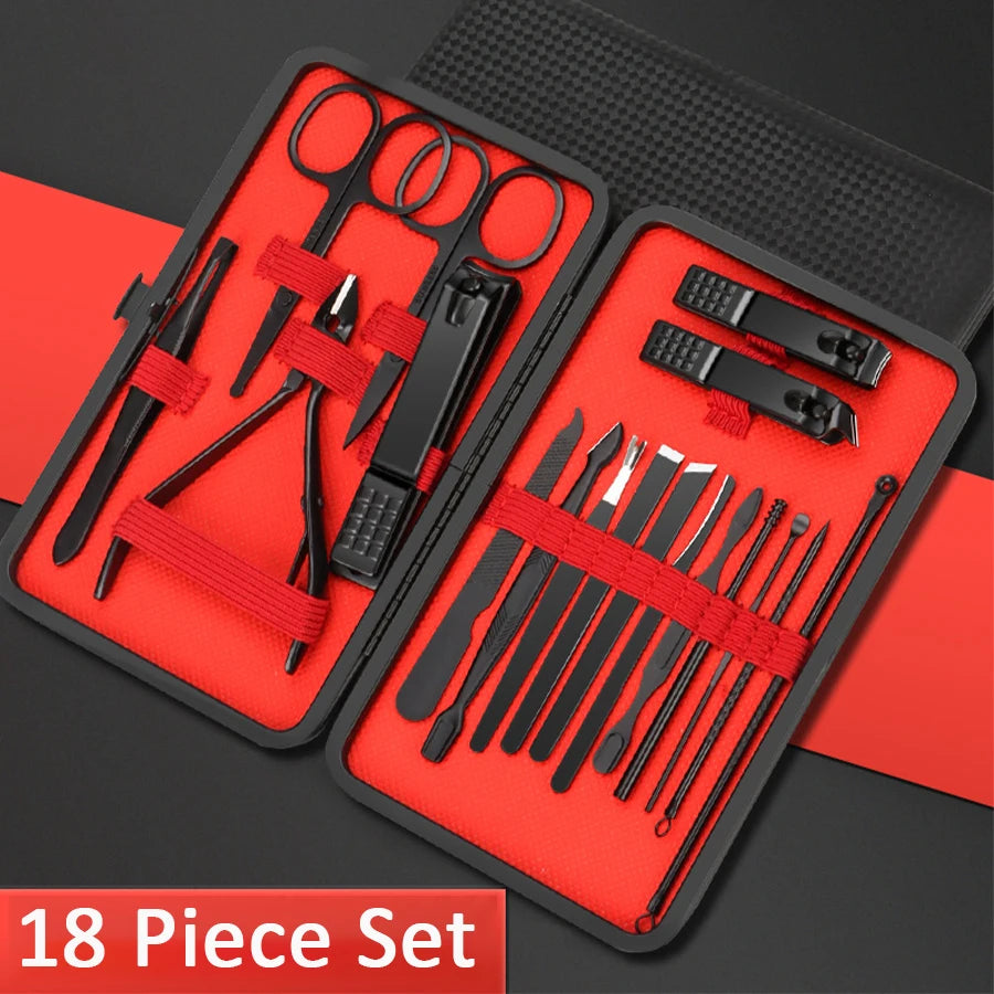 7/10/12/18/20/24PCS Set Professional Manicure Set Kits Stainless Steel Fingernail Toenail Clippers Set with Leather Portable case