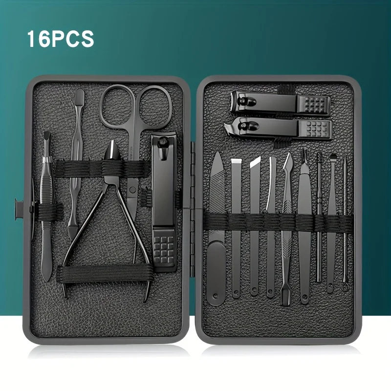 7/10/12/18/20/24PCS Set Professional Manicure Set Kits Stainless Steel Fingernail Toenail Clippers Set with Leather Portable case