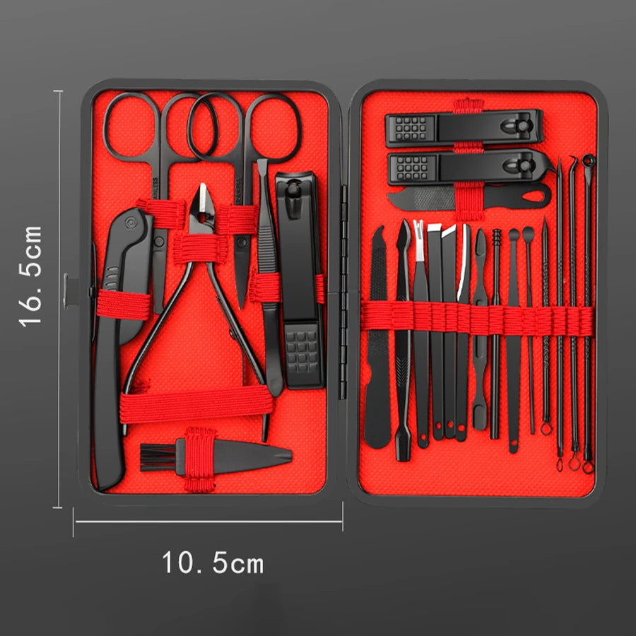 7/10/12/18/20/24PCS Set Professional Manicure Set Kits Stainless Steel Fingernail Toenail Clippers Set with Leather Portable case