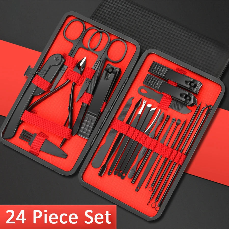 7/10/12/18/20/24PCS Set Professional Manicure Set Kits Stainless Steel Fingernail Toenail Clippers Set with Leather Portable case