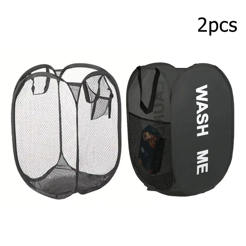 Mesh Pop-up Laundry Basket, Foldable Dirty Clothes Storage Basket, Large Capacity