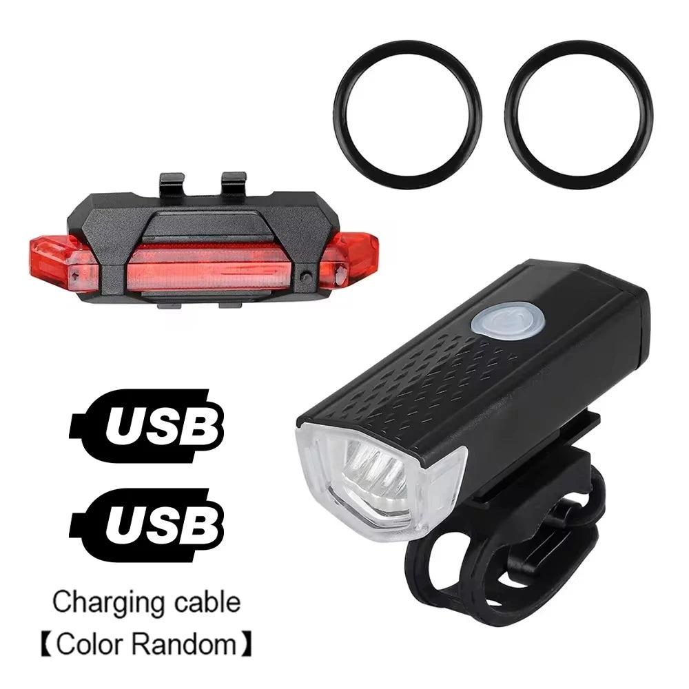 Bicycle Headlight Taillight USB Rechargeable, Front Rear Lamp Set Cycling Flashlight Bicycle Accessories