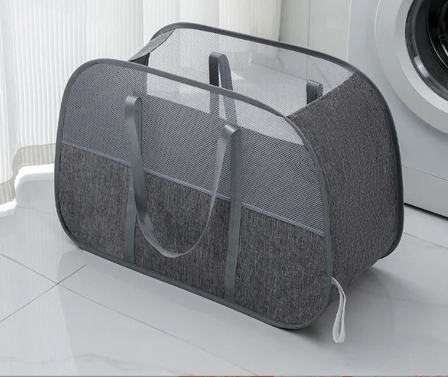 Mesh Pop-up Laundry Basket, Foldable Dirty Clothes Storage Basket, Large Capacity