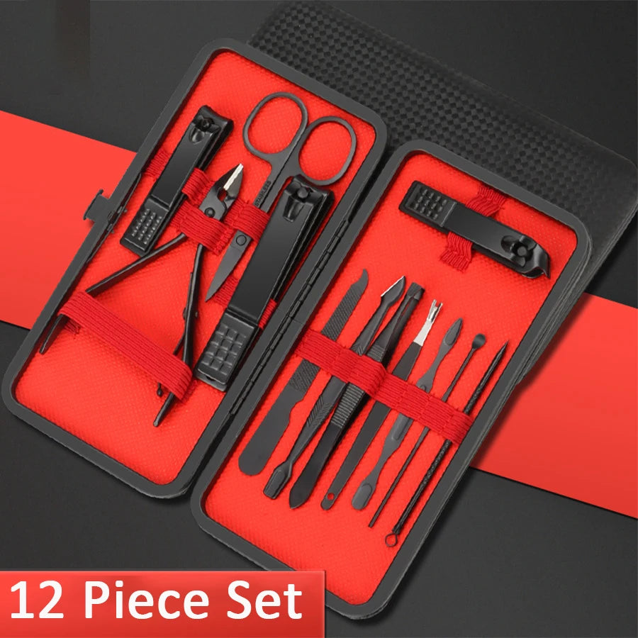 7/10/12/18/20/24PCS Set Professional Manicure Set Kits Stainless Steel Fingernail Toenail Clippers Set with Leather Portable case