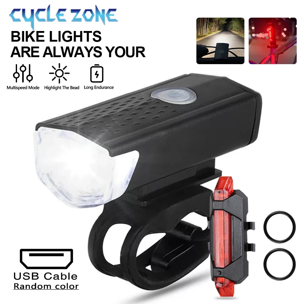 Bicycle Headlight Taillight USB Rechargeable, Front Rear Lamp Set Cycling Flashlight Bicycle Accessories