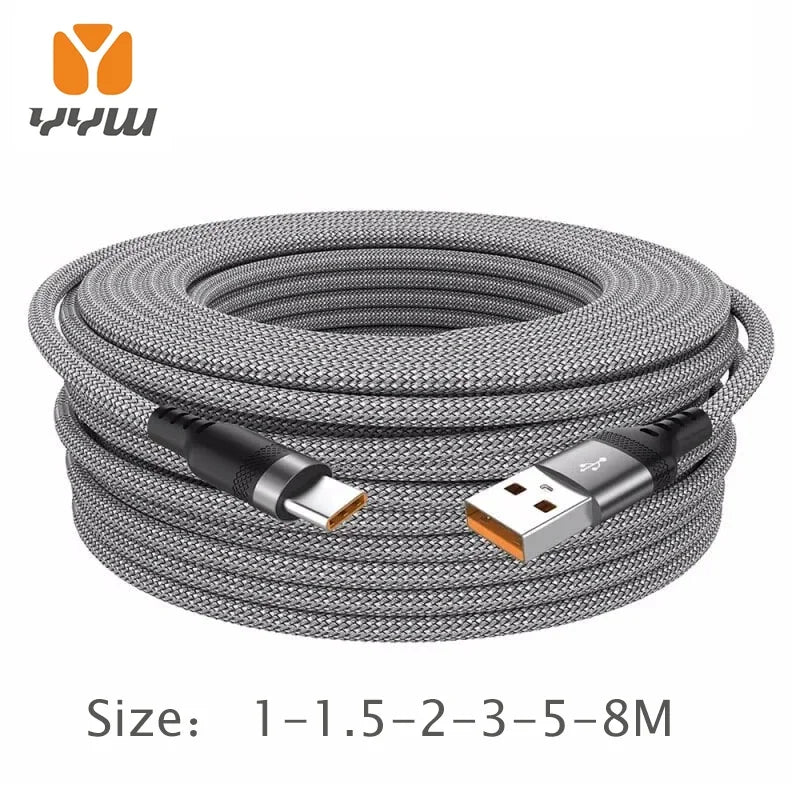 Extended 3 5 8 Meter Type-C USB Android/iphone 5A Super- Charging Cable