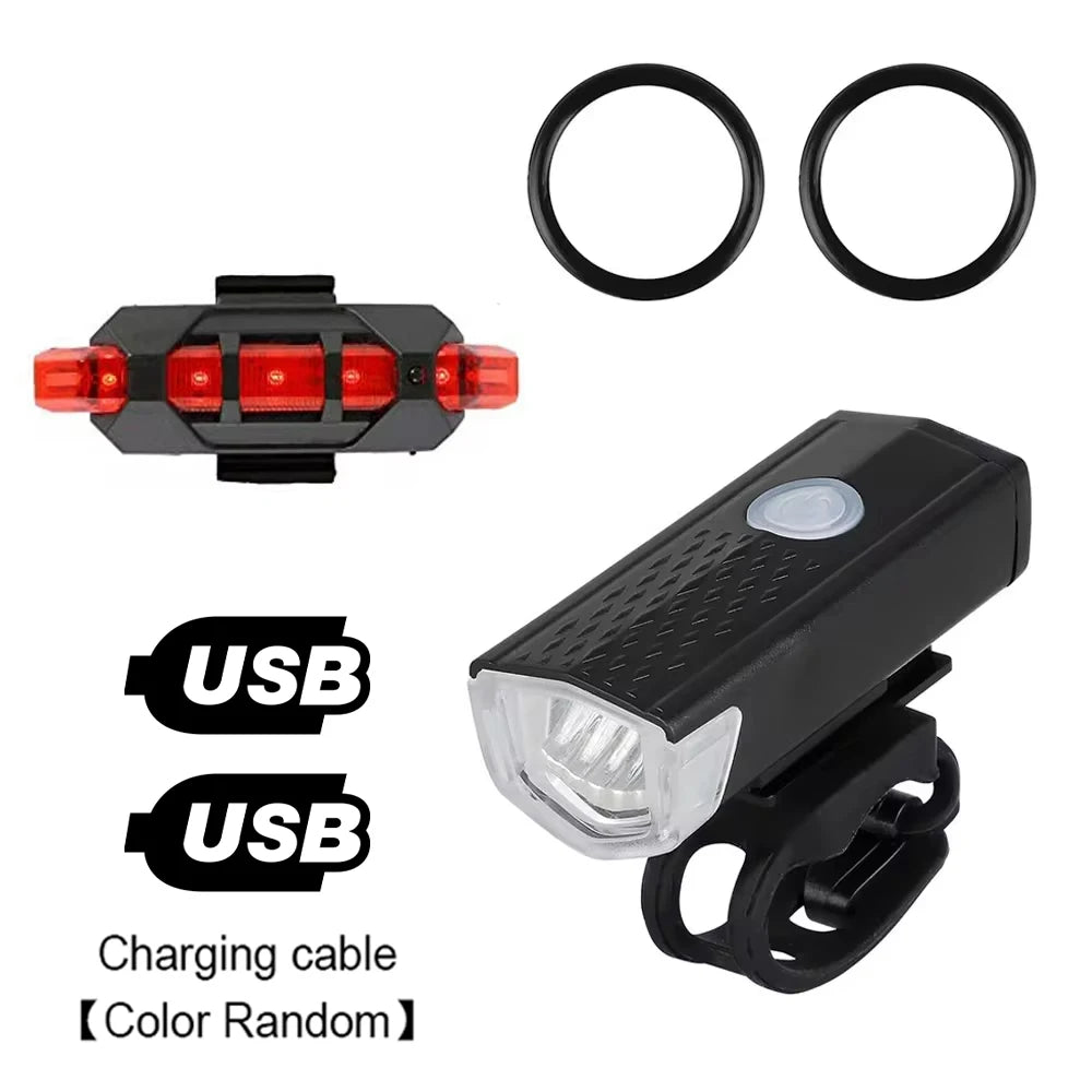Bicycle Headlight Taillight USB Rechargeable, Front Rear Lamp Set Cycling Flashlight Bicycle Accessories