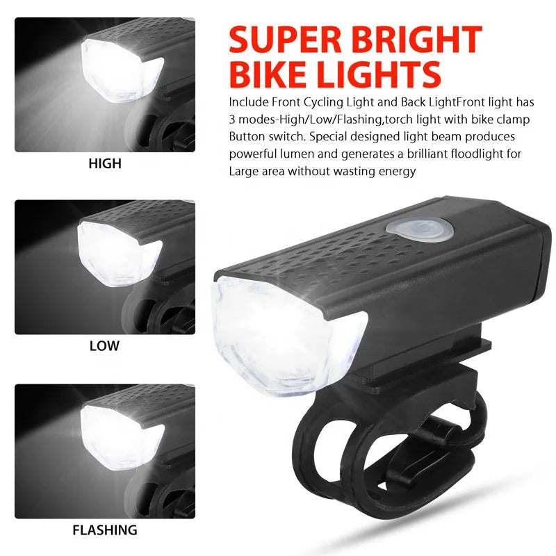 Bicycle Headlight Taillight USB Rechargeable, Front Rear Lamp Set Cycling Flashlight Bicycle Accessories