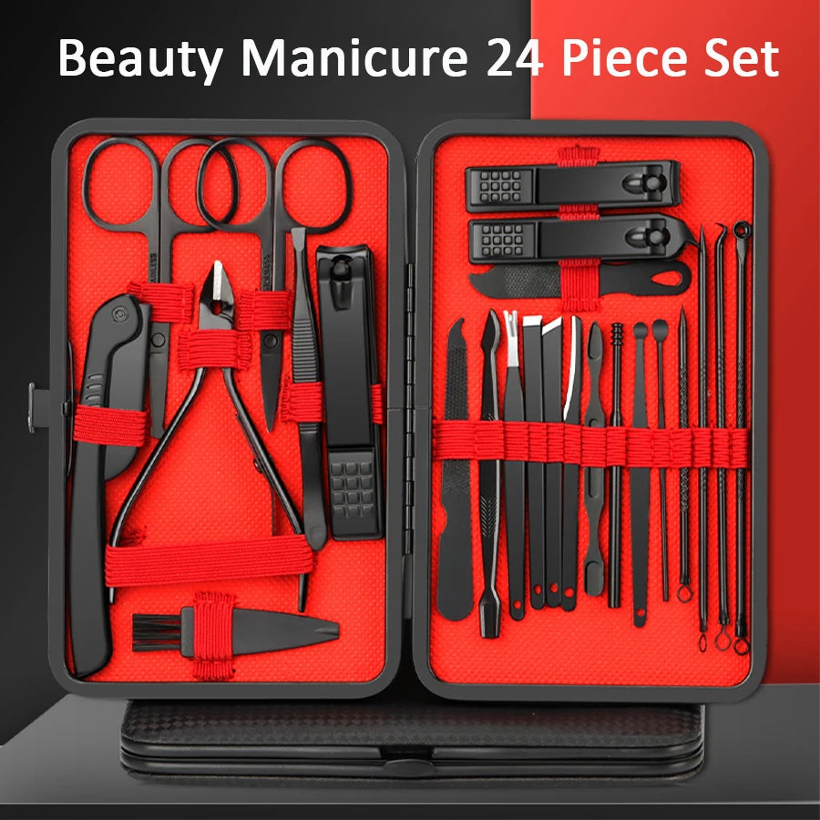 7/10/12/18/20/24PCS Set Professional Manicure Set Kits Stainless Steel Fingernail Toenail Clippers Set with Leather Portable case